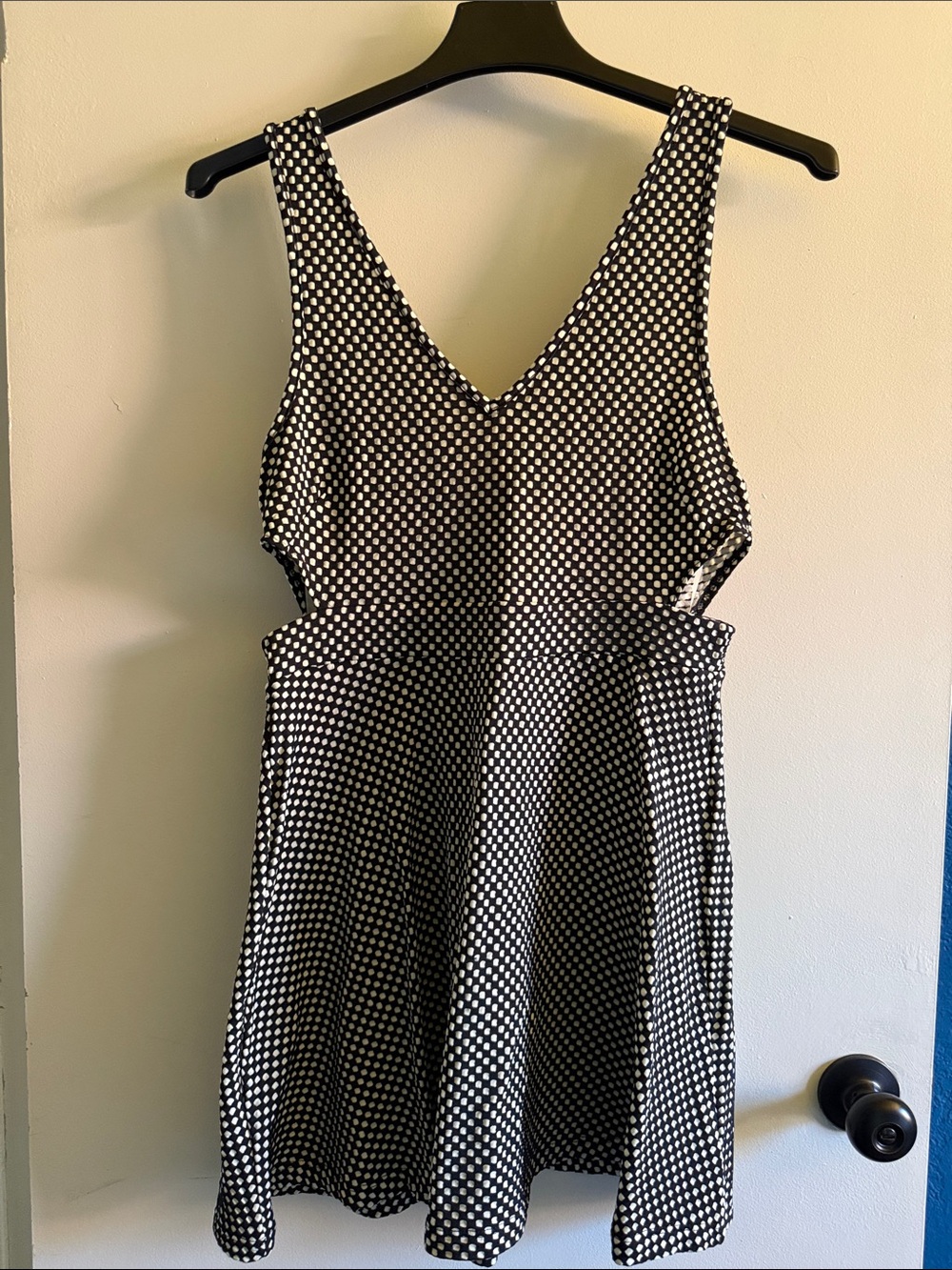 Shasa Black and White Polka Dot V-Neck Mini Dress